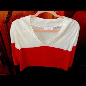 V neck sweater, tri color block pattern size 1X